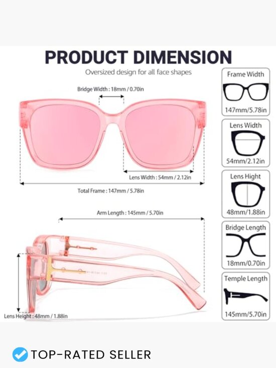Polarized Fit Over Sunglasses Square Oversized UV Protection for Women Men main image 6